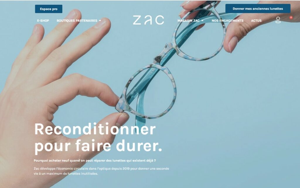 Page d'accueil du site internet lunettesdezac.vom